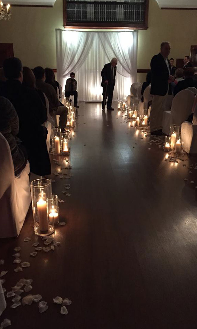 The Corinthian Event Center third floor banquet room setup for a wedding ceremony, pre wedding.