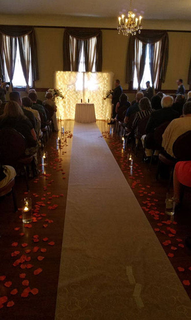 The Corinthian Event Center third floor banquet room during a wedding ceremony.