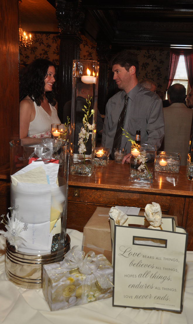 Wedding connection at wedding venue at bar at The Corinthian Event Center.