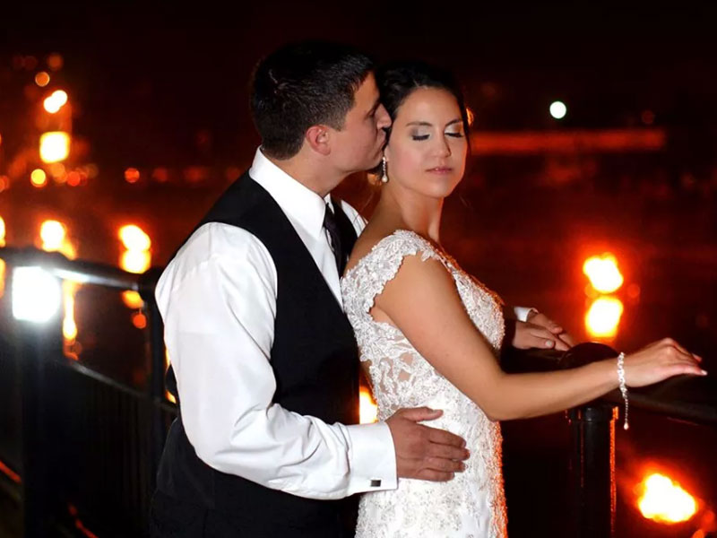 Bride and Groom near Shenango river in beautiful downtown Sharon PA near The Corinthian Event Center.