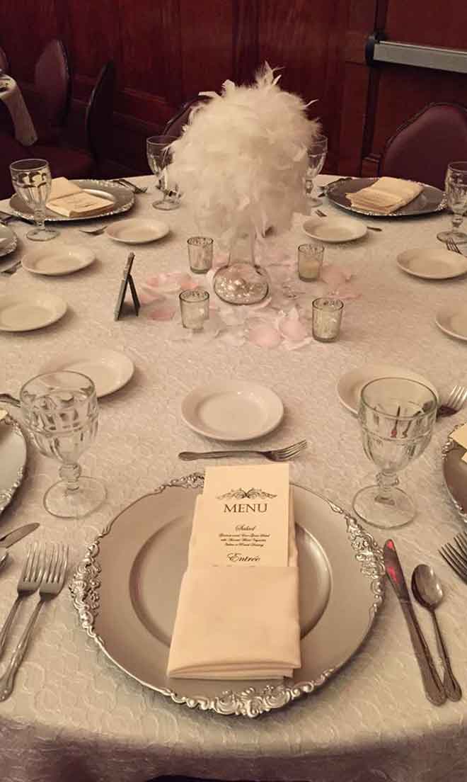 Silver place setting at The Corinthian Event Center.
