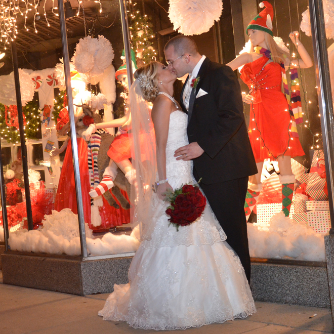 Bride and groom Christmass wedding at The Corinthinan Events Center.