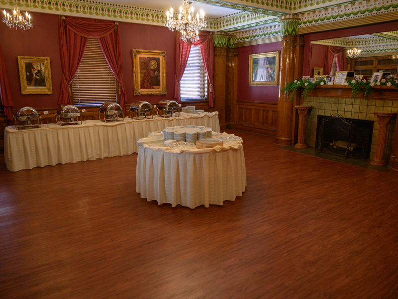 Fireplace room on second floor of The Corinthian Event Center.