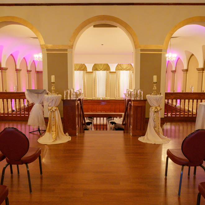 View from third floor banquet room looking towards mezzanine at The Corinthinan Events Center.